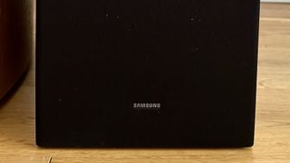 A close up of the Samsung logo on the Samsung HW-Q600C