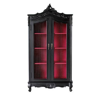 wire fronted classic black with red ornate armoire