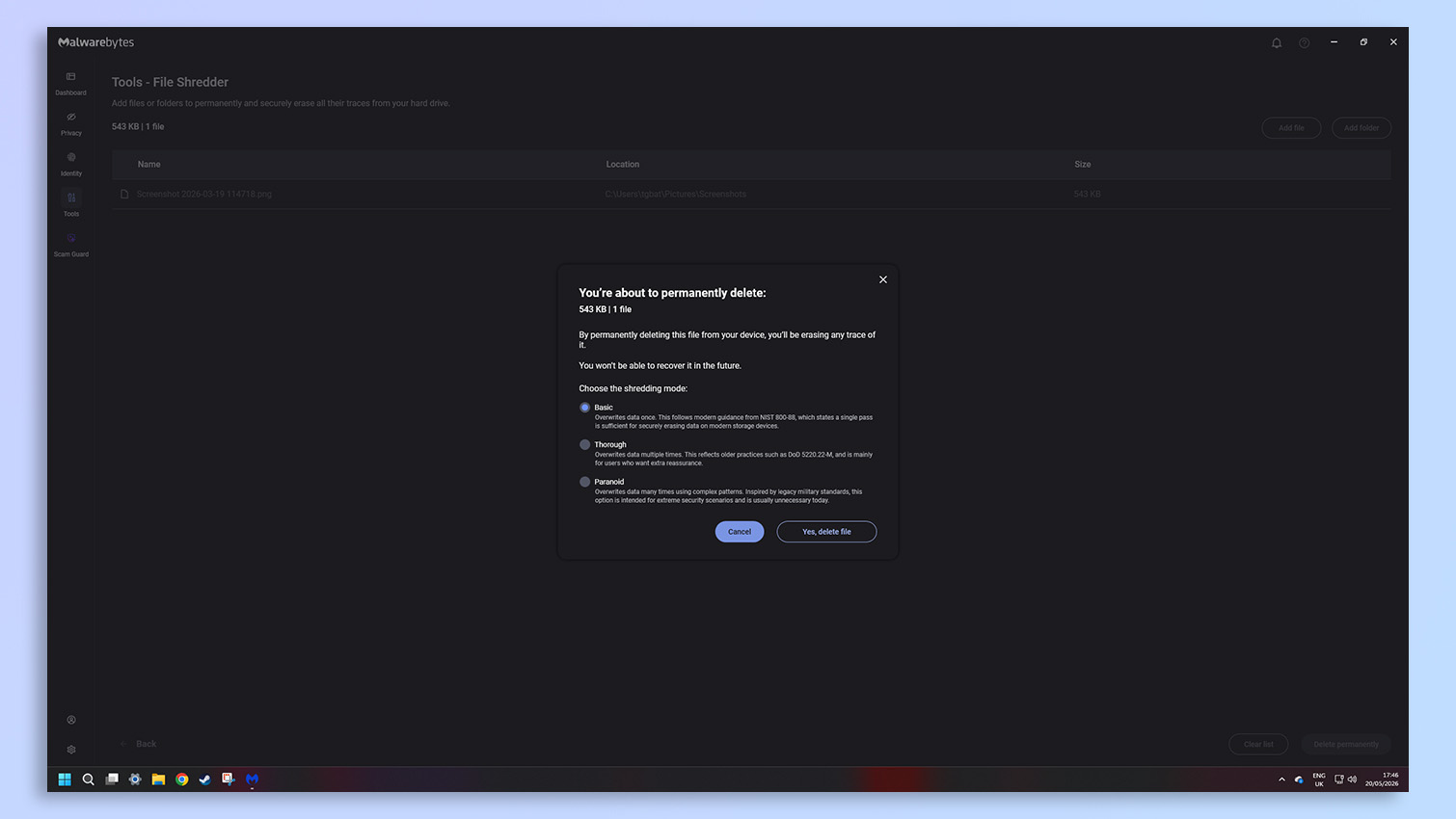 Malwarebytes antivirus software screenshot