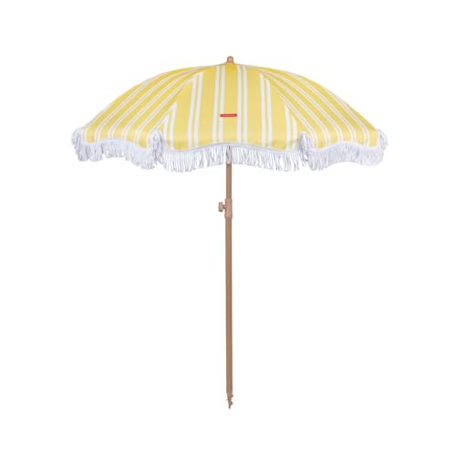 Flamingueo Large Parasol, Beach, Swimming Pool, Garden, Balcony, Height and Orientation Adjustable, Upf 50+ Protection, Polyester, Carry Bag, 210 X 180 Cm, Yellow, 210 X 180 Cm