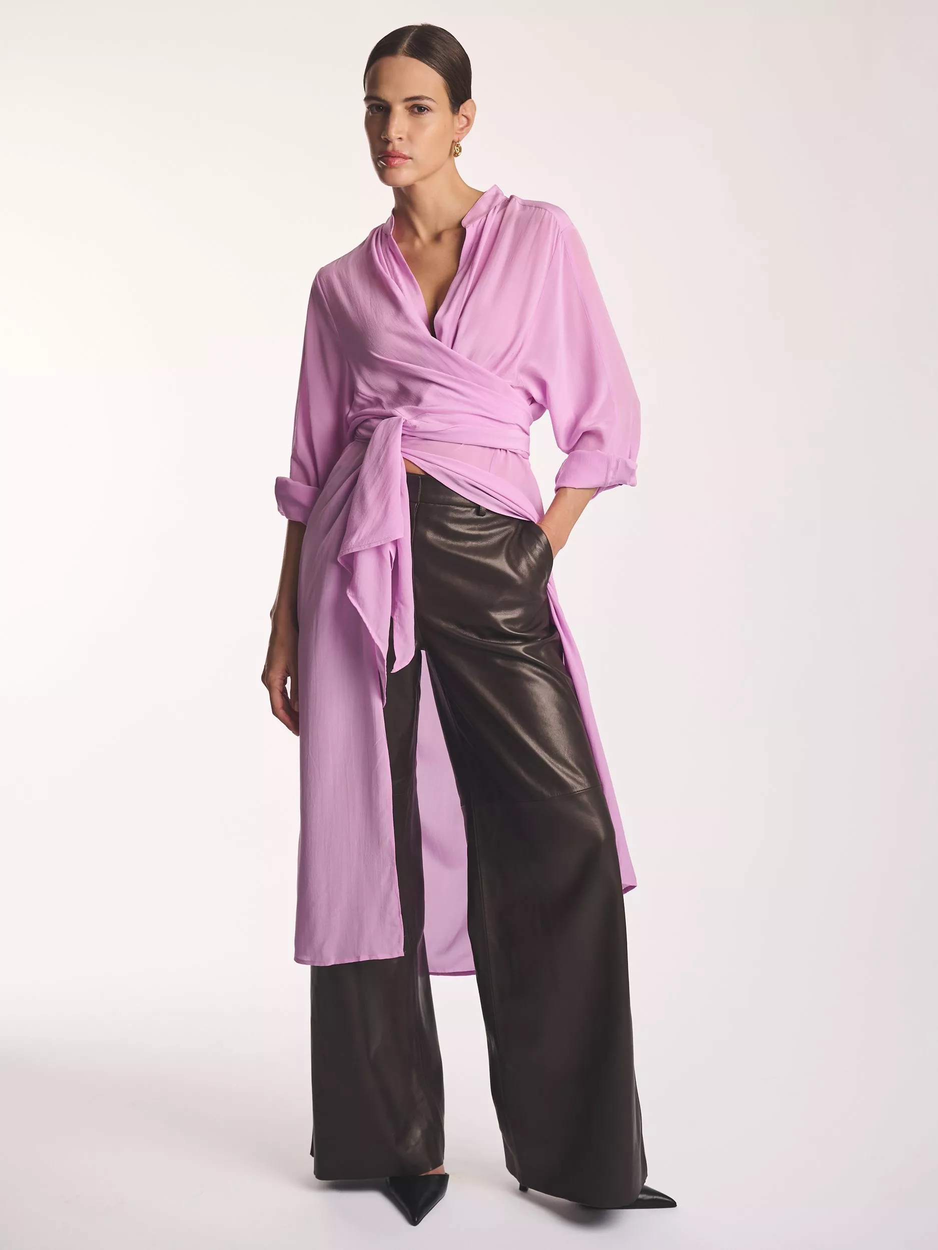 Amanda Wakeley Sophia Airshirt Semi Sheer Pure Silk Long Wrap Shirt, Pink
