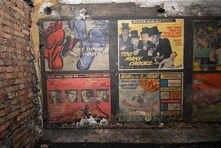 Vintage film posters dating from 1959 discovered in a disused passageway of Notting Hill Gate tube station. Photos by Mike Ashworth of London Underground.