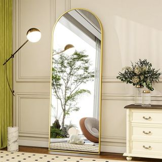 Beautypeak 64"x 21" Full Length Mirror Arched Standing Floor Mirror Full Body Mirror, Gold