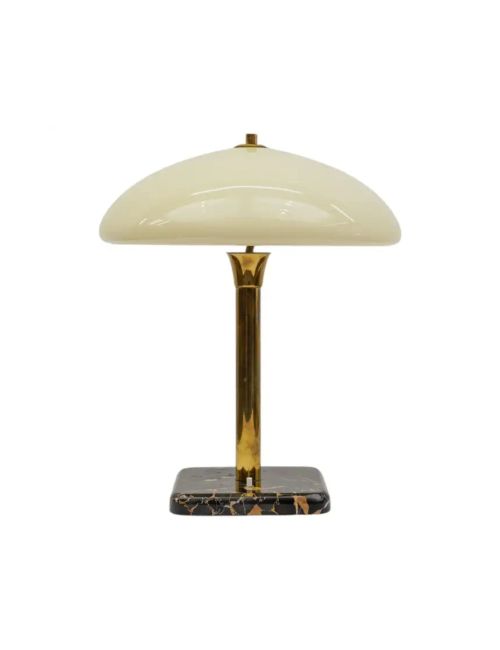 Brass Table Lamp with Glass Shade and Marble Base, Germany, Mid-Century Modern