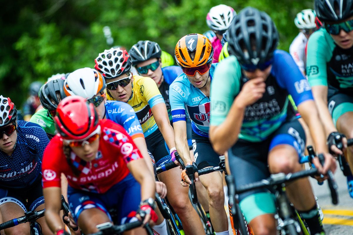 Chloe Dygert (Sho-Air Twenty20) sits back in the bunch on stage 3 of the Colorado Classic on August 24, 2019 in Golden, Colorado.