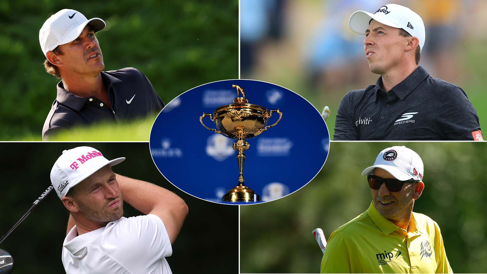 The Ryder Cup in the center and four players around it
