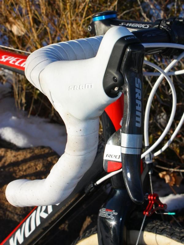 Wells' white brake hoods are gleamingly clean in the late day Oregon sun but ugly weather conditions ahead will likely guarantee that they won't stay that way for long.