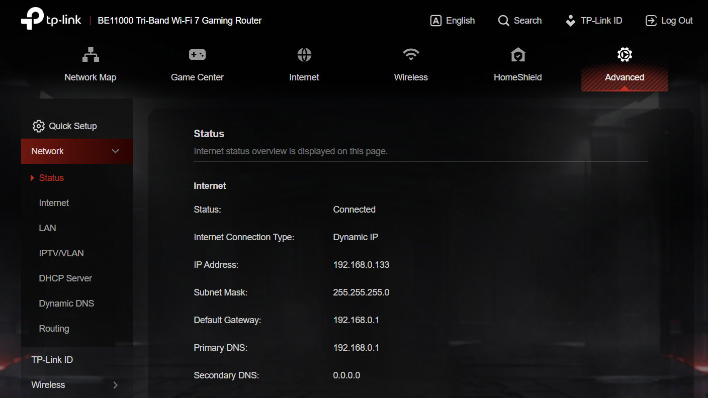A screenshot from the TP-Link Archer GE650 router web interface