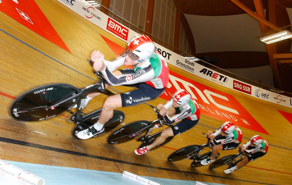 The Swiss team in action on the track