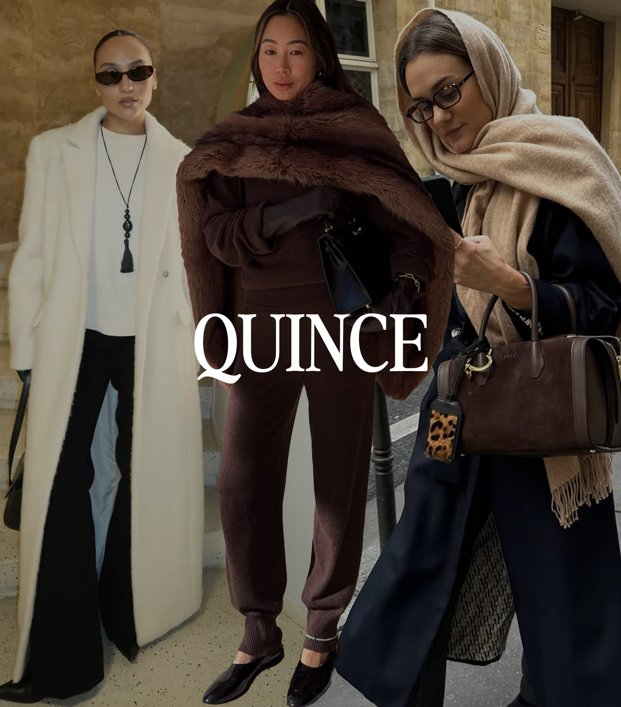 Collage of Winter Outfits With Coats and Cashmere