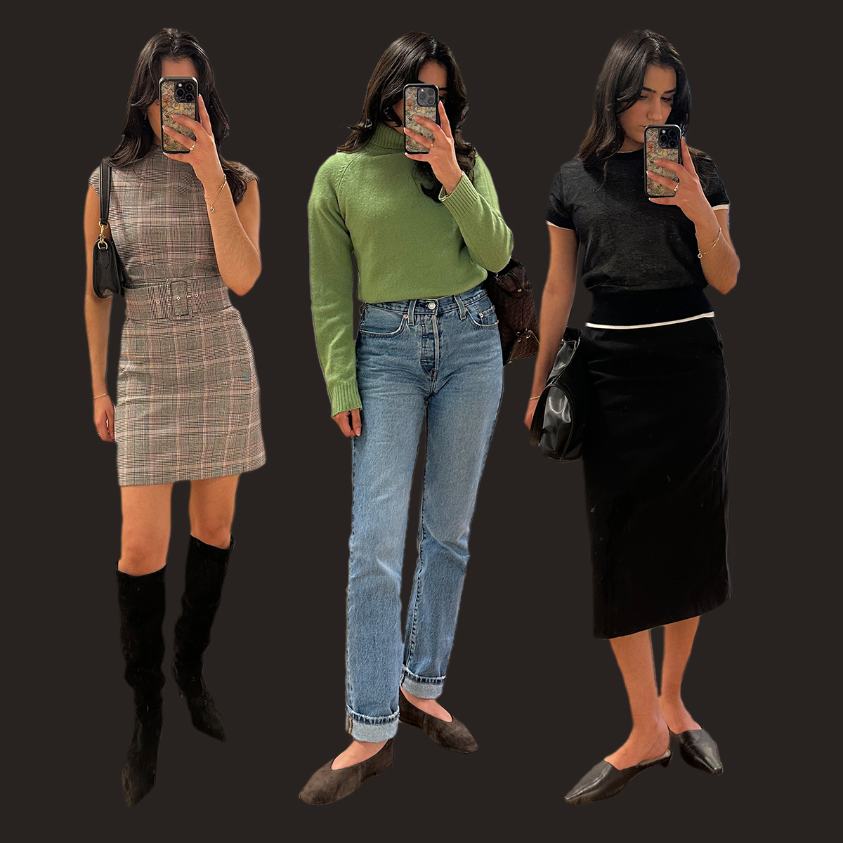 Collage of WWW editor Josephine Hadjiloucas in fall shoe outfits.