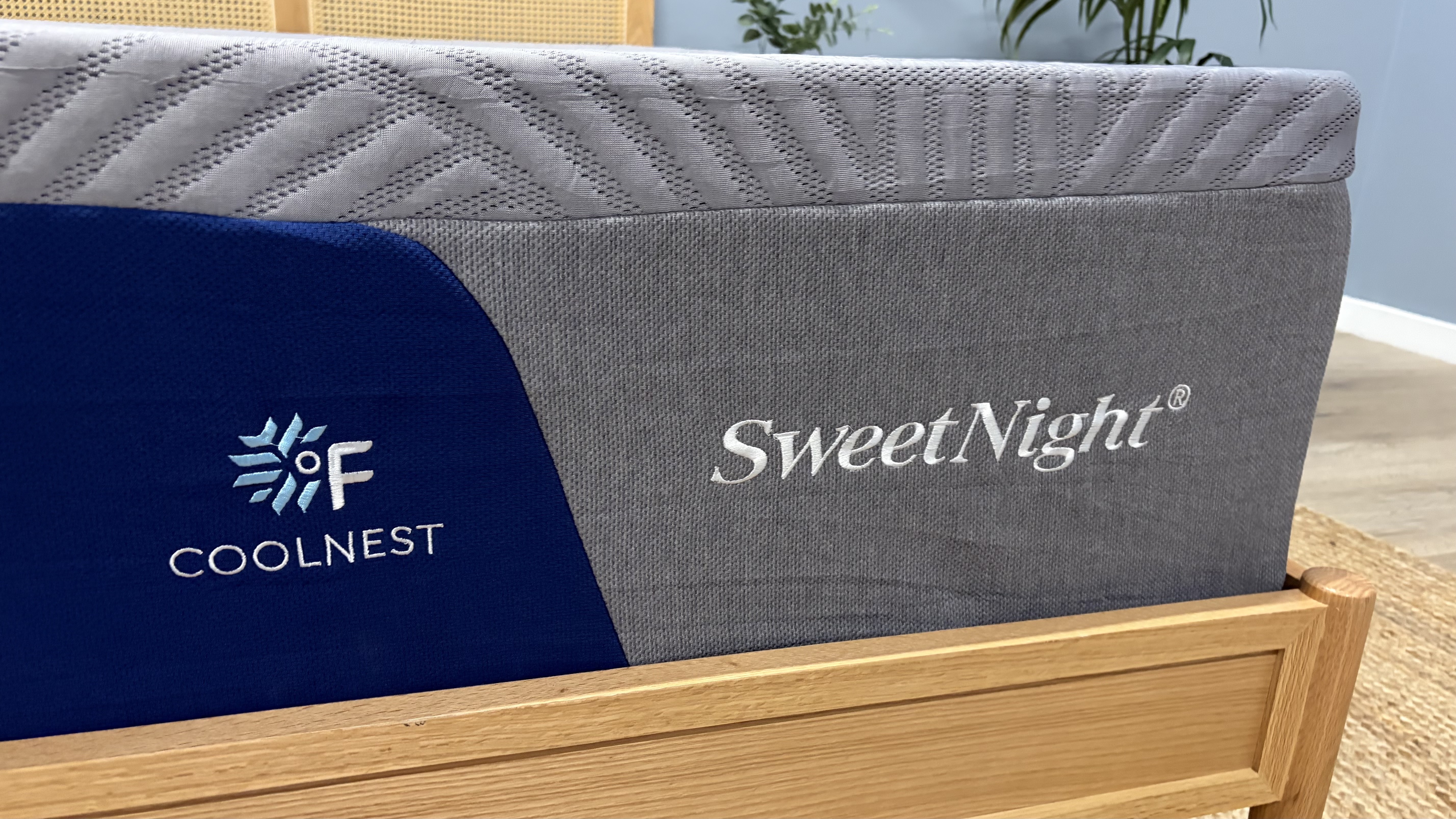 A close-up of the SweetNight logo on the CoolNest Mattress.