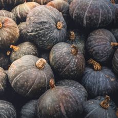 A pile of blue hokkaido squash