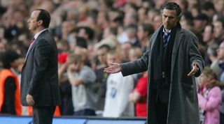 Liverpool manager Rafa Benitez and Chelsea boss Jose Mourinho during their teams&#039; Champions League semi-final first leg in April 2005.