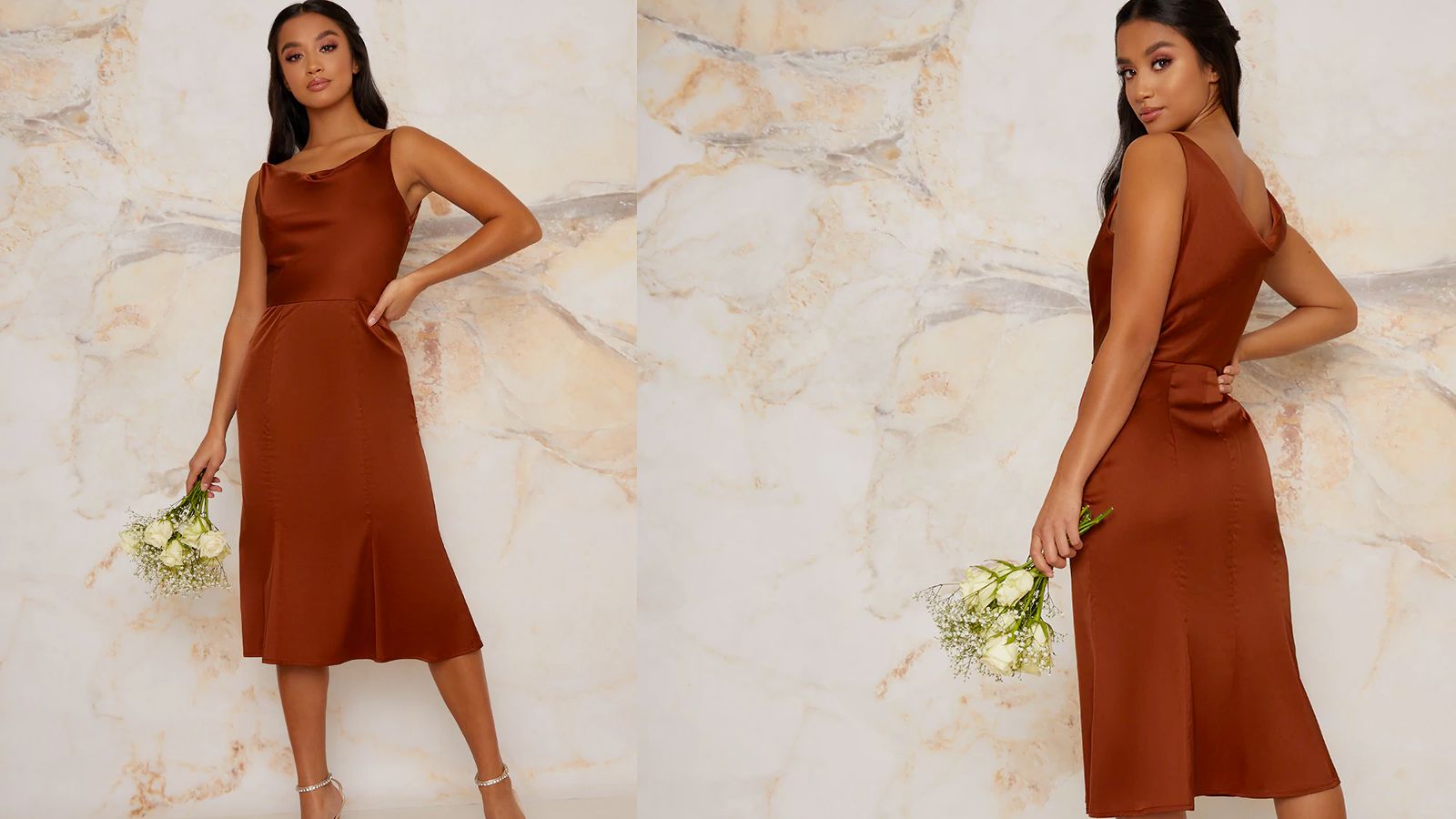 Chi Chi Clothing Petite Satin Slip Cami Midi Bridesmaid Dress