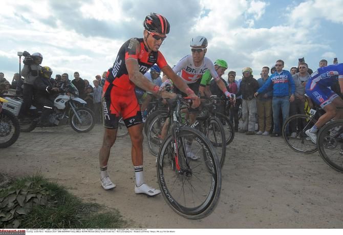 Greg Van Avermaet (BMC) picks himself up after a crash
