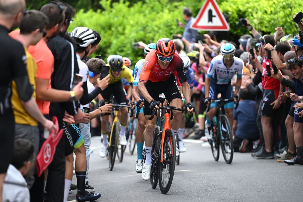 TORINO ITALY MAY 04 Geraint Thomas of The United Kingdom and Team INEOS Grenadiers attacks in the final climb during the 107th Giro dItalia 2024 Stage 1 a 140km stage from Venaria Reale to Torino UCIWT on May 04 2024 in Torino Italy Photo by Dario BelingheriGetty Images