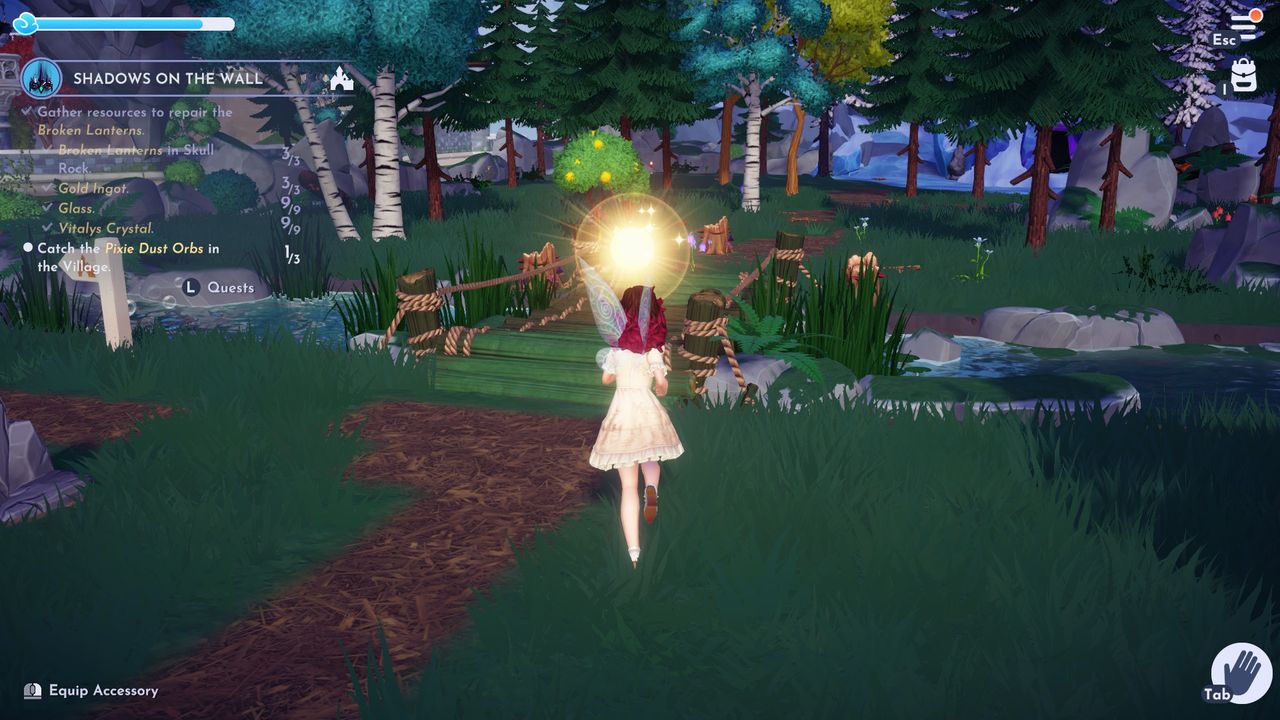 Pixie Dust orbs in three different locations in Disney Dreamlight Valley