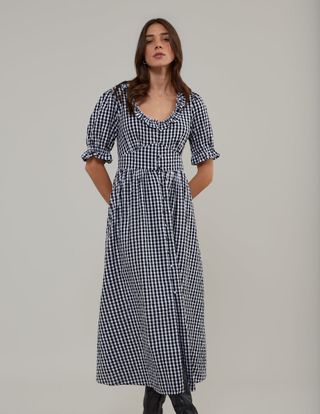 Black Gingham Flossie Midi Dress