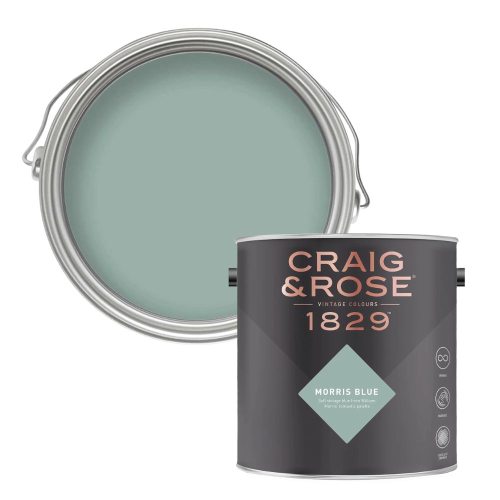 A tin of Craig & Rose 1829 paint in the shade 'Morris Blue'