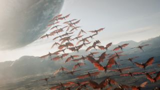 Creatures flying into the sky in Foundation season 2