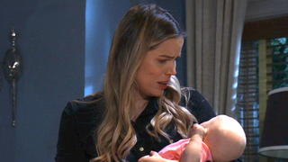 Sofia Mattsson as Sasha holding Daisy and horrified in General Hospital