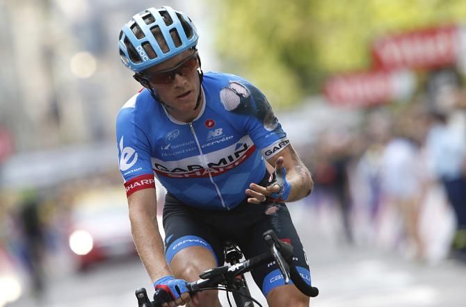Andrew Talansky (Garmin-Sharp) rolls into the finish line after crashing in the sprint