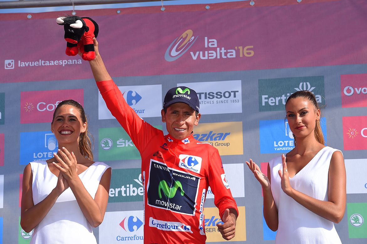 Nairo Quintana (Movistar) in red at the Vuelta