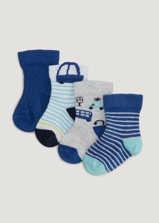 4 Pack Blue Car Baby Socks from Matalan's £5 and under baby sale