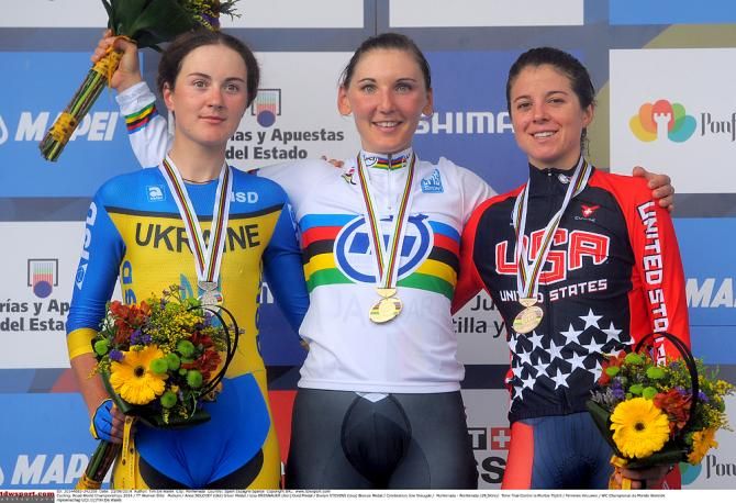The 2014 elite women's world ITT championship podium