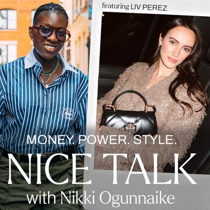 A photo of Nikki Ogunnaike with an inset photo of Liv Perez and the words "Money. Power. Style. Nice Talk with Nikki Ogunnaike"