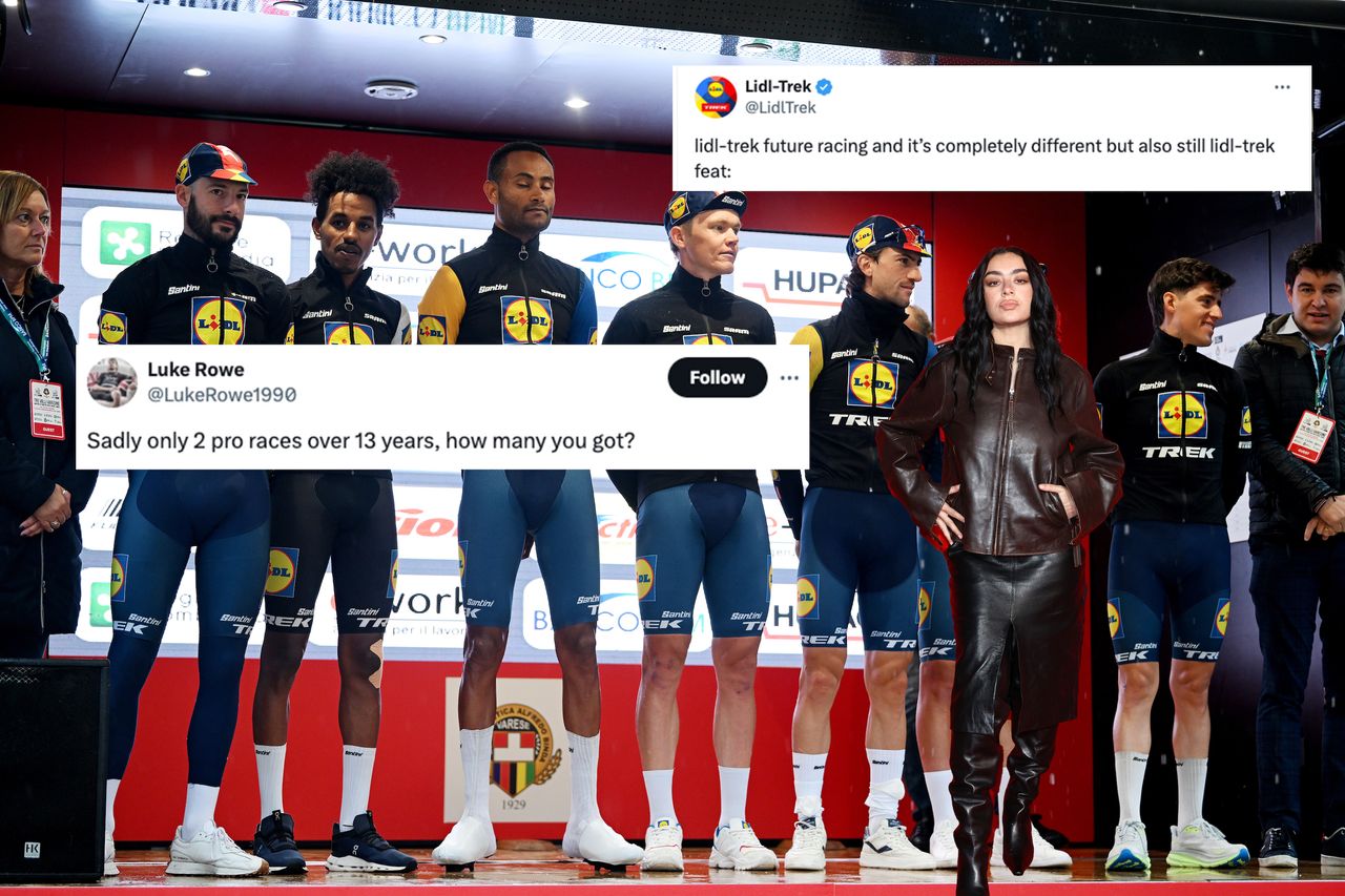 Tweets overlaid on Lidl-Trek, with Charli XCX