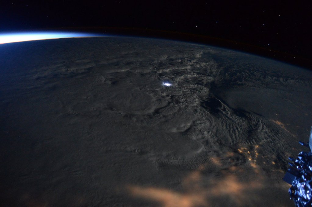 NASA astronaut Scott Kelly captured this rare view of &quot;thundersnow&quot; in a blizzard battering the U.S. East Coast on Saturday (Jan. 23) from a window on the International Space Station. 