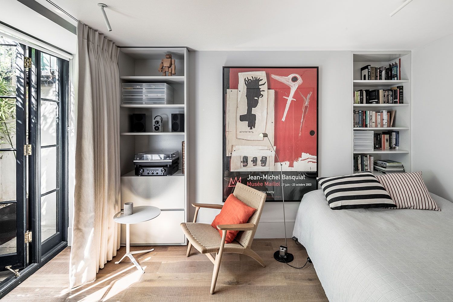 Livingetc-House-Tour-Modern-Home-Islington-Grey-Bedroom-Large-Wall-Art-and-Terrace-Doors-