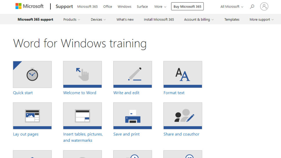 Tangkapan layar situs web untuk pelatihan Microsoft Word