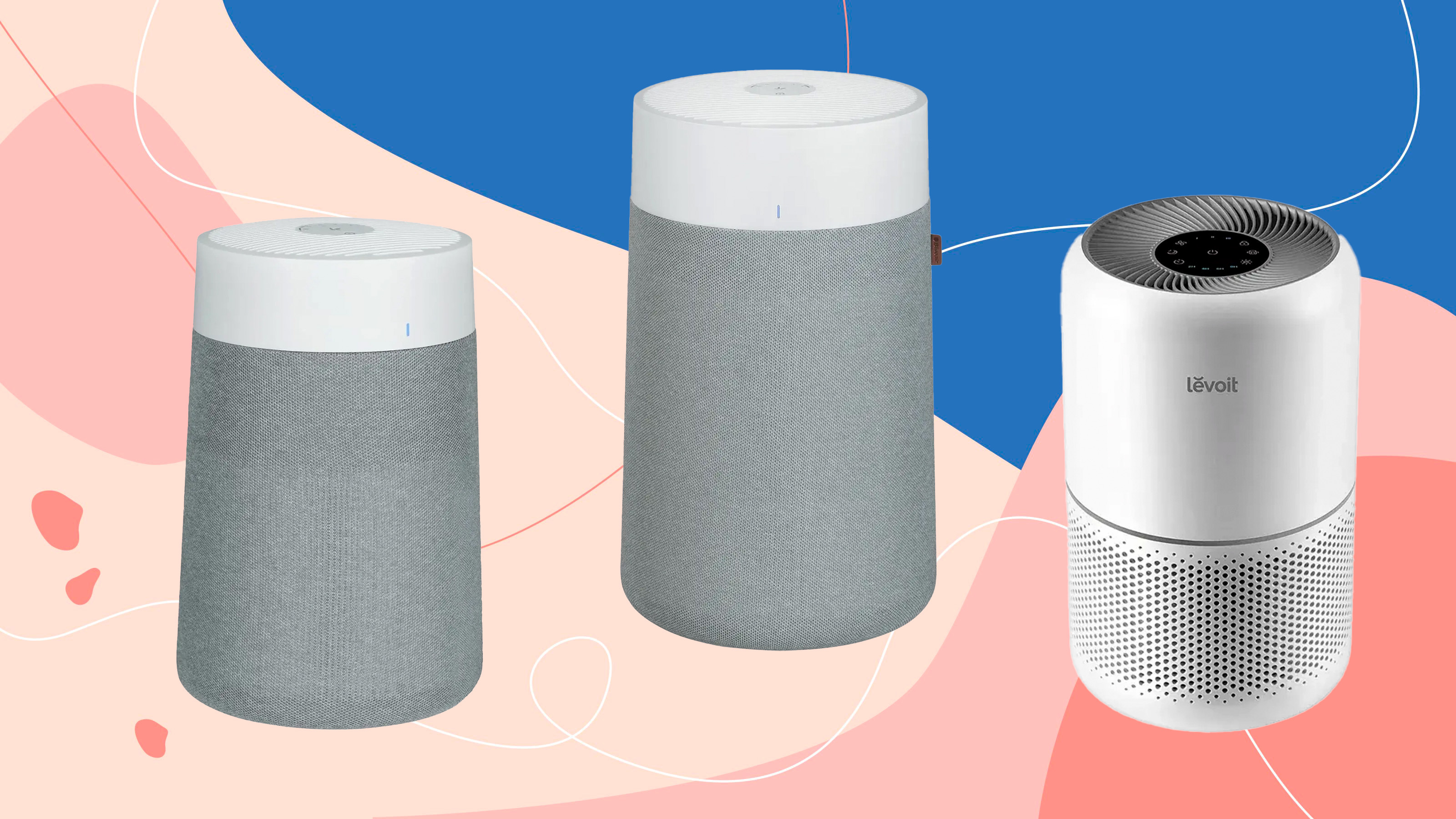 Air purifiers on a pink and blue background