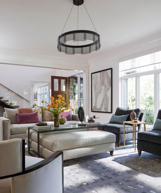 living room with white walls and modern decor