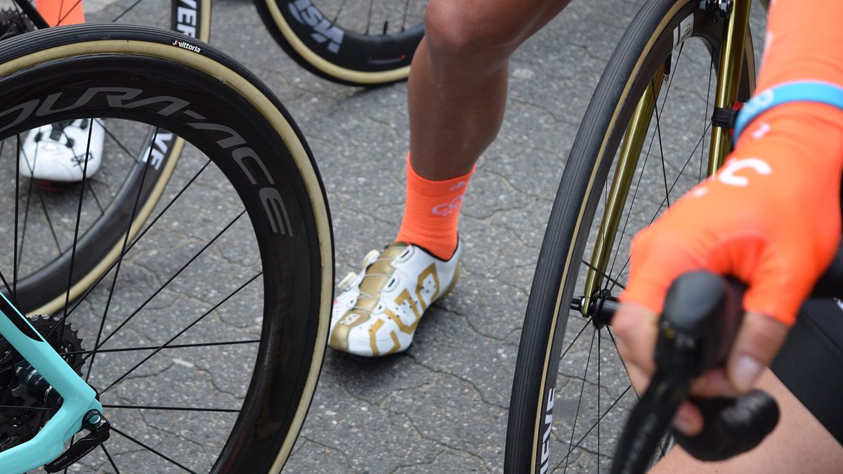 Greg Van Avermaet's Rocket 7 shoes also feature the gold treatment of the Olympic champion