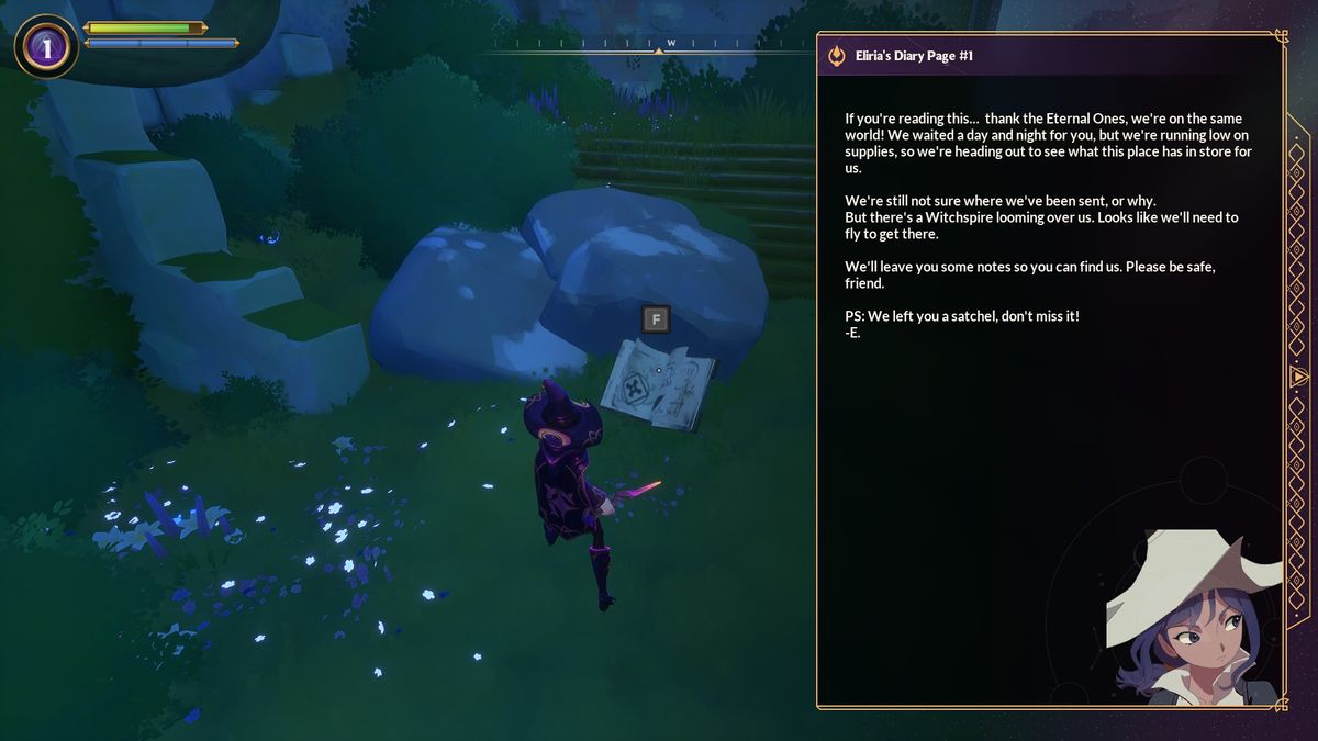 Various screenshots from Witchspire, displaying gameplay elements such as crafting, survival, and combat.