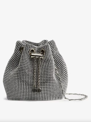Reiss, Demi crystal-embellished woven mini bucket bag