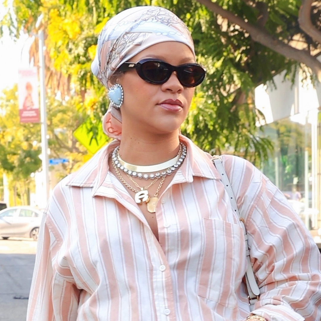 Rihanna styled a pinstripe pajama set with Maison Margiela Tabi flats