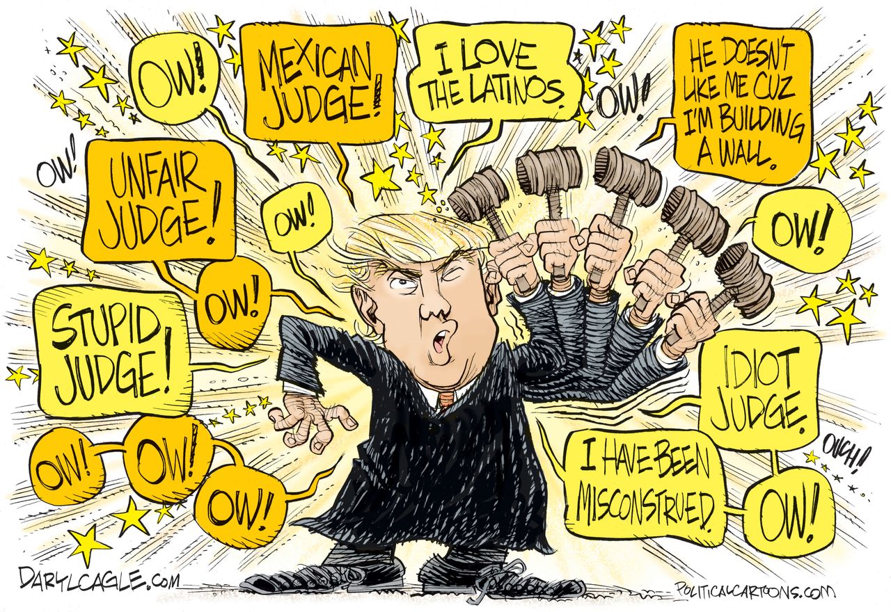 Political cartoon U.S. Donald Trump Judge Curiel