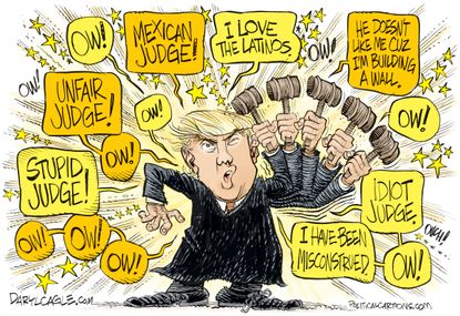 Political cartoon U.S. Donald Trump Judge Curiel