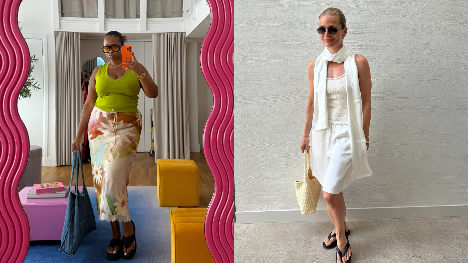 Women wearing the thick thong sandal trend.