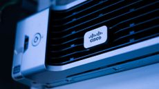 The Cisco logo as fixed onto a device 