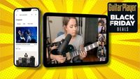 A mobile phone and tablet showing Til guitar lessons platform