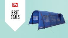 Berghaus tent on green background with deals overlay
