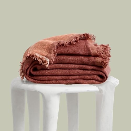 Bed Threads, Cacao &amp;amp; Hazelnut 100% French Flax Linen Muslin Throw