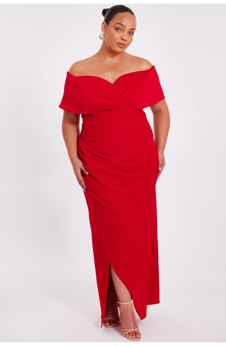 Plus Size Scuba Crepe Bardot Wrap Maxi Dress