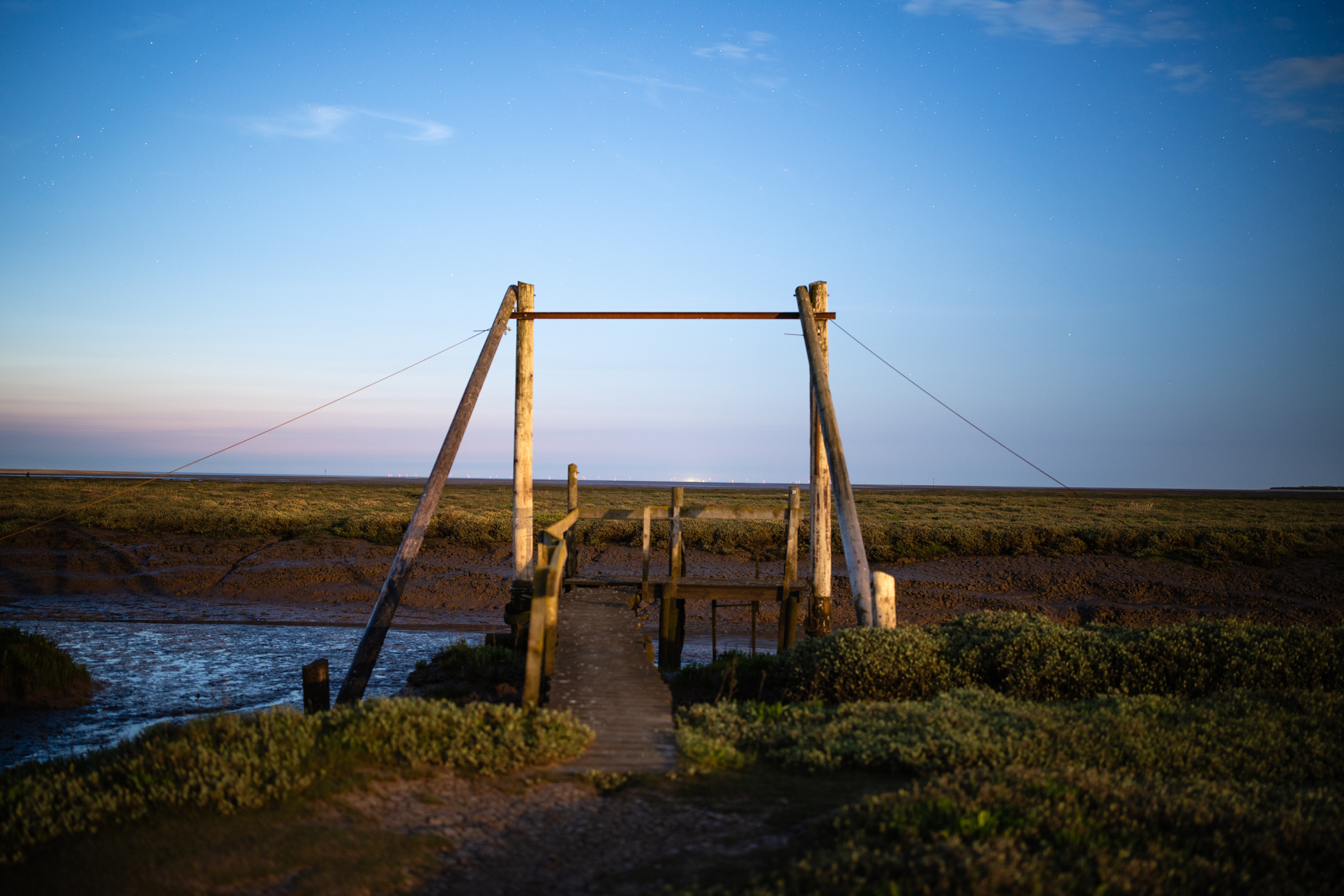 Photo of Thornham Harbour taken with the Viltrox AF 35mm f/1.2 LAB FE under the June 2025 strawberry moon
